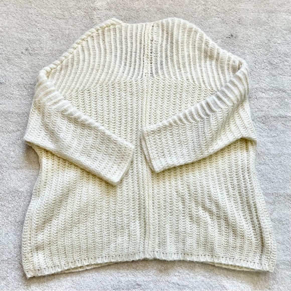 FREE PEOPLE OVERSIZED Deep Vee Patch Pocket Ivory Tunic Wool Blend - Picture 3 of 8